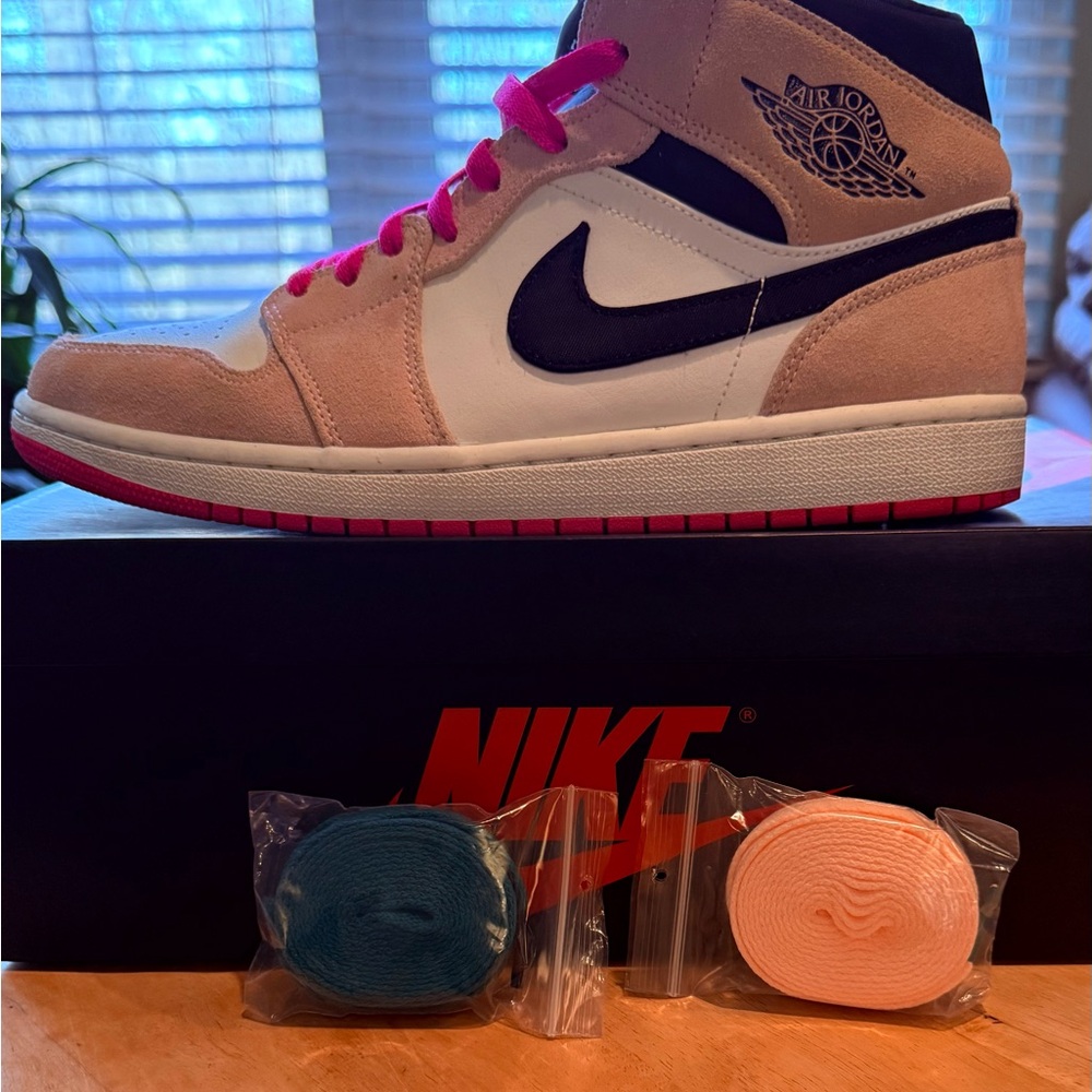 Nike Air Jordan Sneakers in Tan, White, and Pink